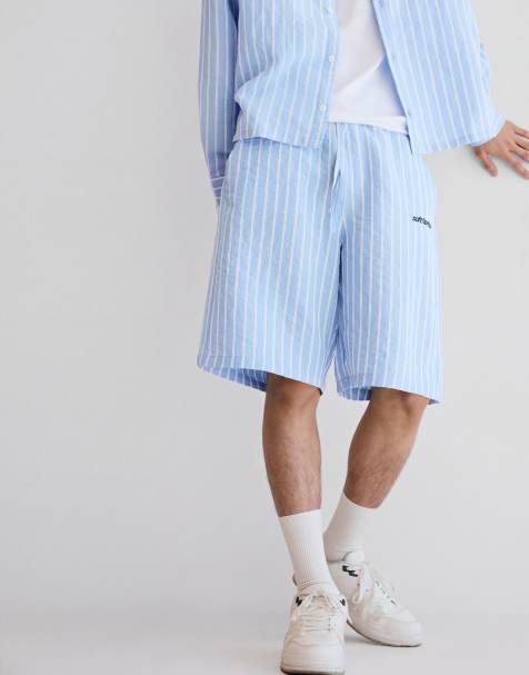 Bershka Super baggy striped bermuda shorts in light blue - view 1
