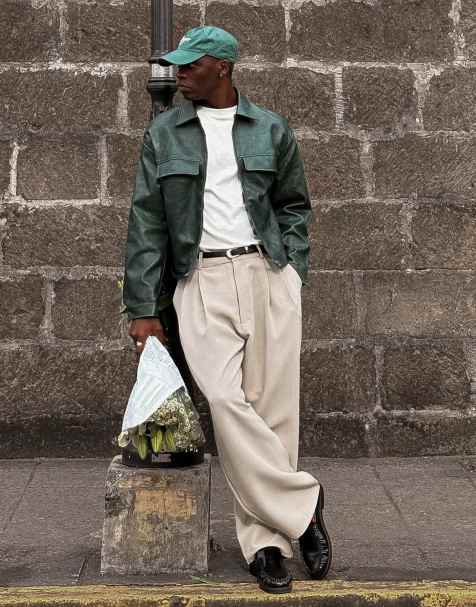 Bershka Super baggy tailored fit trousers in sand