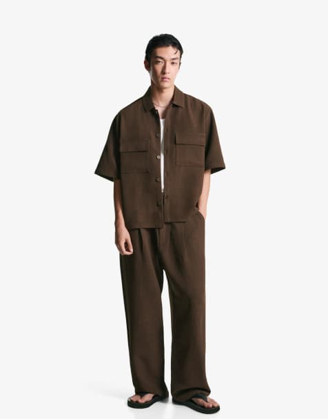 Bershka Super baggy tailored trousers in brown - view 1