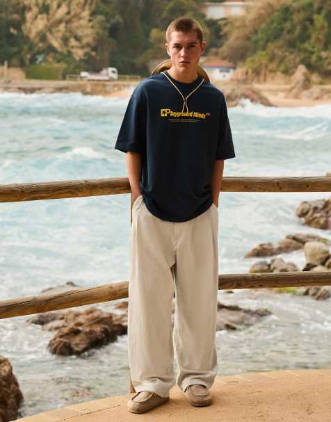 Bershka Super baggy trousers with linen in beige - view 1