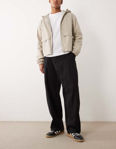 Bershka Super baggy trousers linen blend in black - BLACK