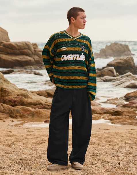 Bershka Super baggy trousers with linen in black - view 1