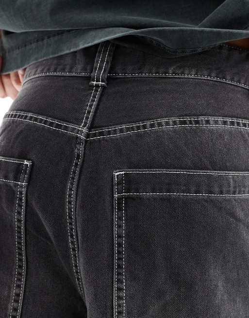 Bershka super baggy washed jeans in black | ASOS