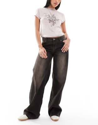 super baggy wide leg jeans in brown wash