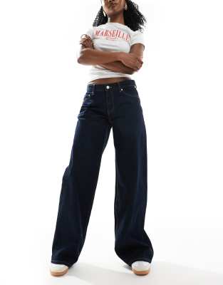 super baggy wide leg jeans in dark wash blue