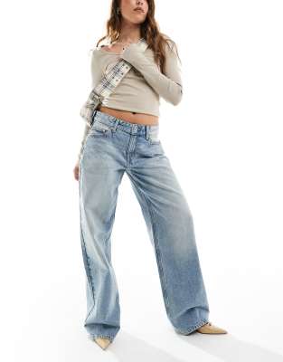 super baggy wide leg jeans in light wash blue