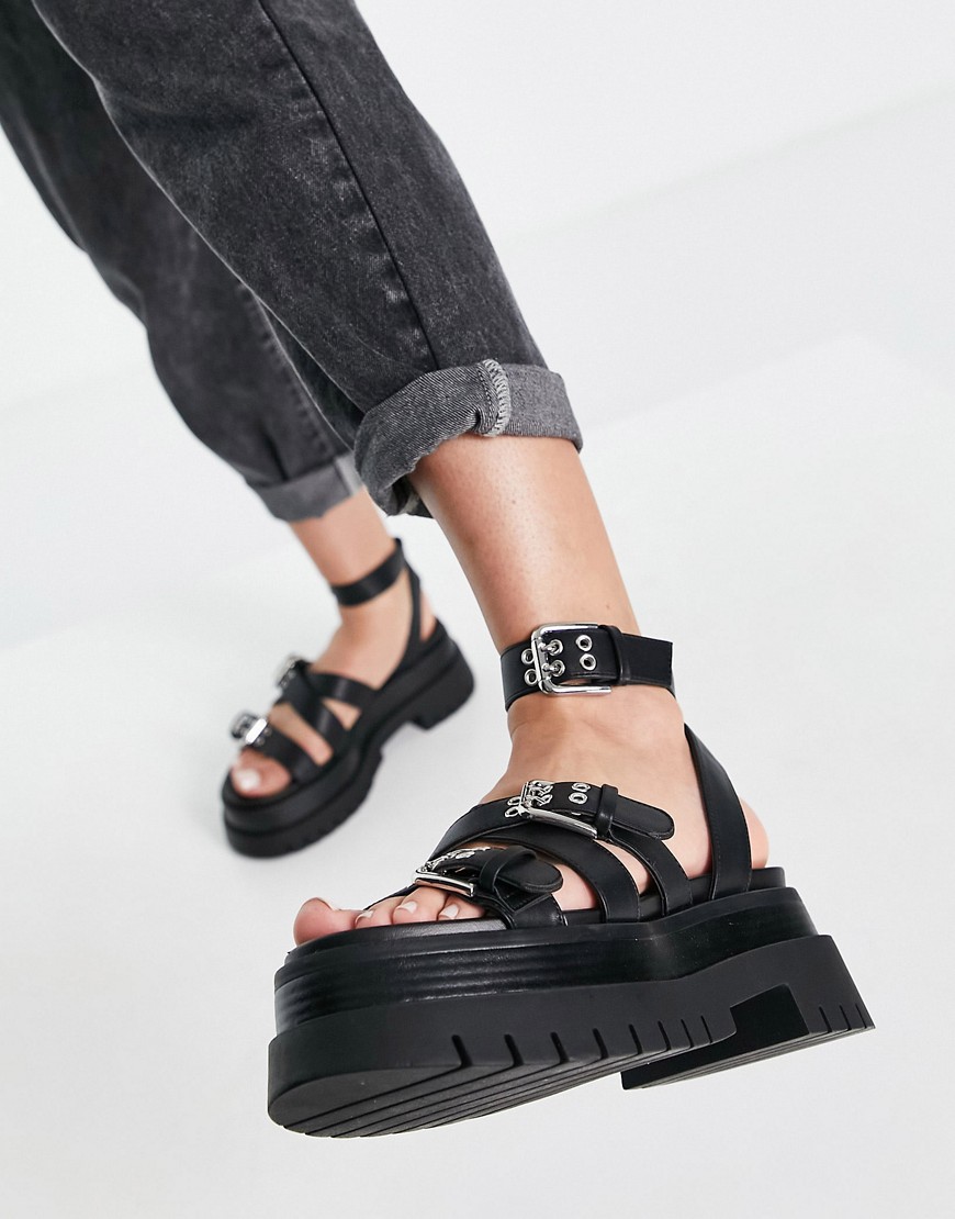 Bershka super chunky cleated sole sandal in black