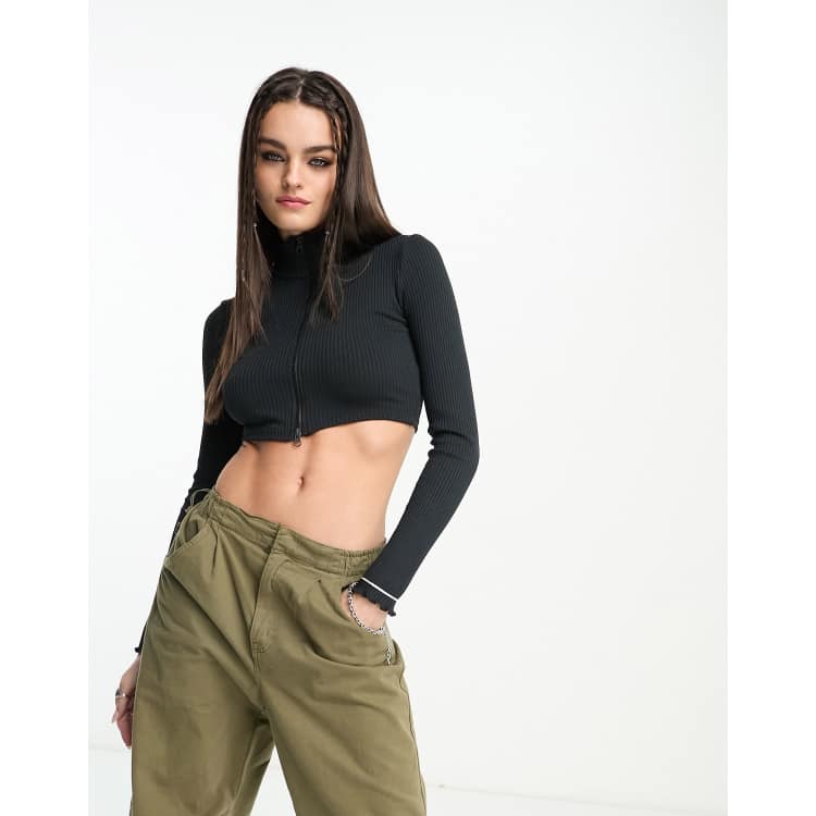 Crop top Zip UP - black 