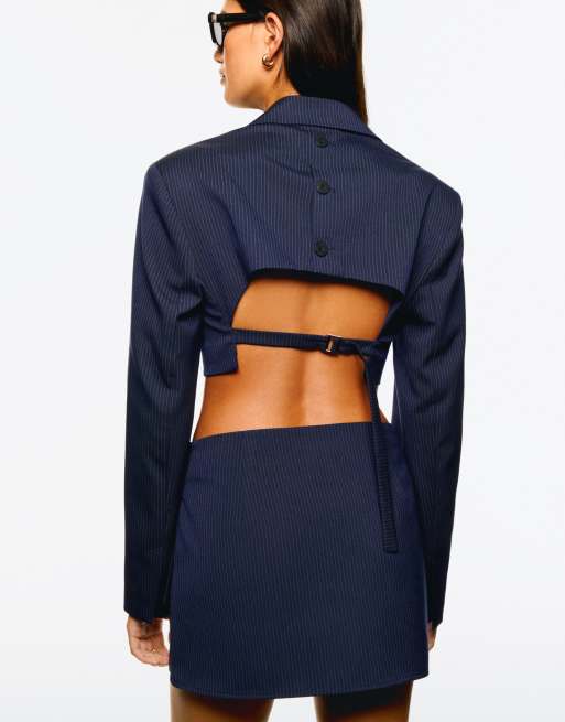 Bershka super cropped blazer in blue