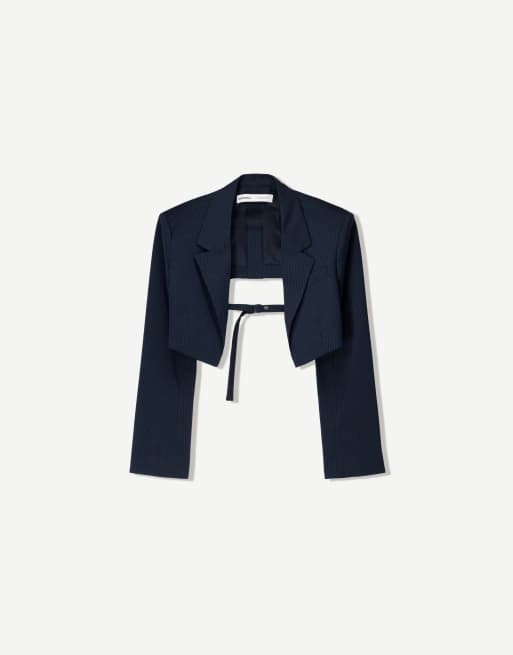 Bershka super cropped blazer in blue