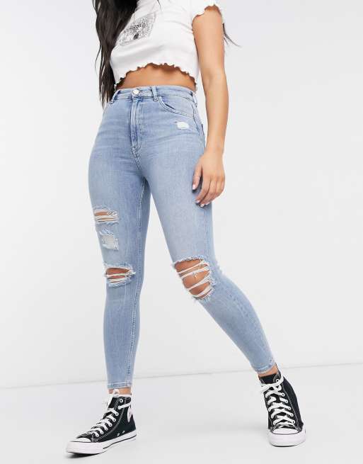 Pale blue store ripped skinny jeans