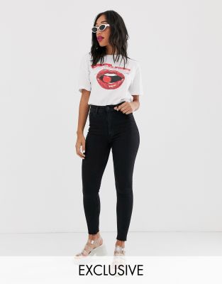 Bershka Super High Waist Skinny Jean In Black