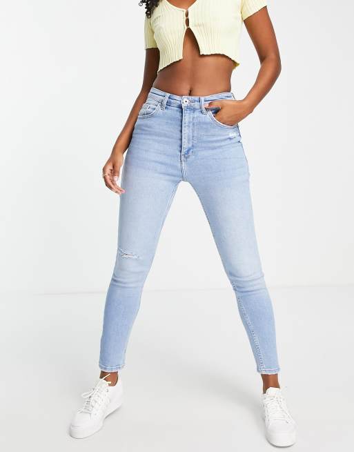 Levi's 724 high rise ripped straight jean in light wash