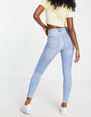 bershka super high waist skinny jean in mid blue