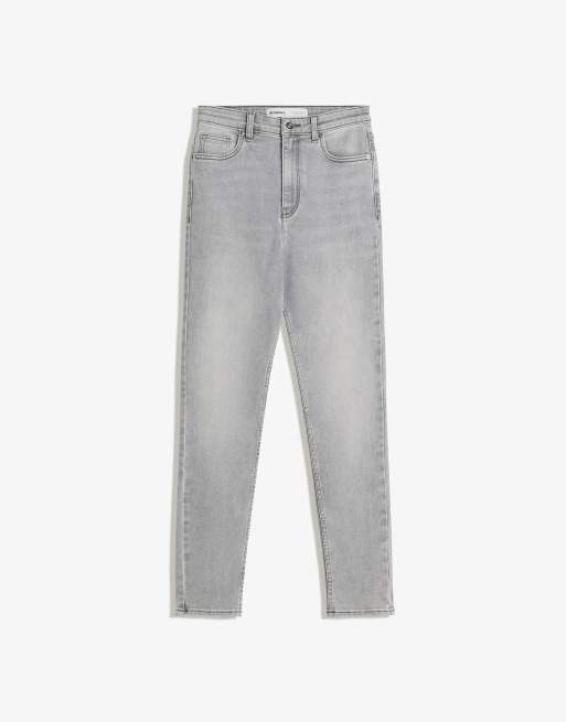 Bershka Super high-waist soft skinny jeans in light grey ASOS