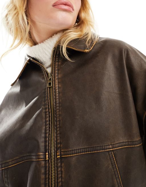 Bershka faux leather dad jacket in … curated on LTK