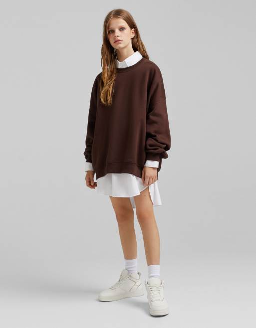 Bershka - Super oversized sweater in bruin, 4 van 4