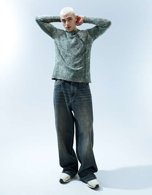 Bershka - Super ruimvallende jeans met zware wassing in donkerblauw