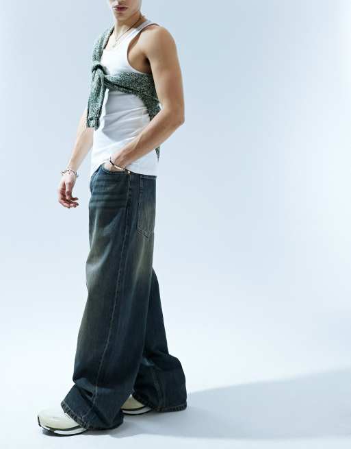 Bershka - Super ruimvallende jeans met zware wassing in donkerblauw, 2 van 5