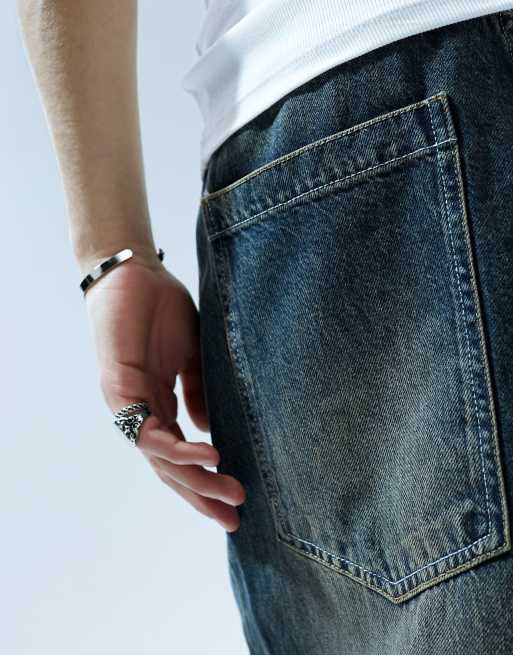Bershka - Super ruimvallende jeans met zware wassing in donkerblauw, 4 van 5