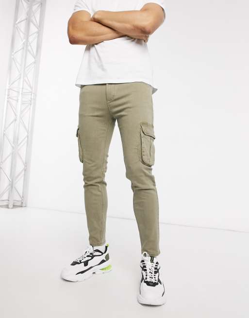 Bershka super skinny cargo pants in khaki