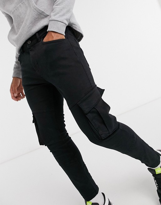 Bershka super skinny cargo trousers in black