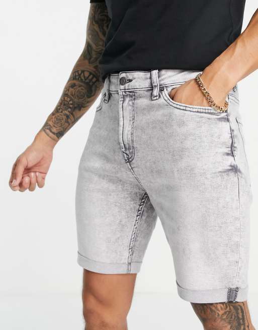 Bershka super skinny denim shorts in grey ASOS