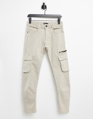 beige bershka trousers cargo skinny super asos