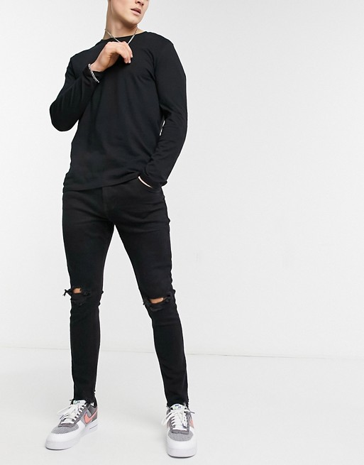 Bershka super skinny fit jeans in black with rips