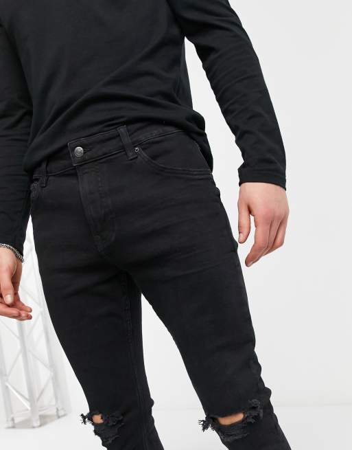 Bershka super skinny fit jeans in black with rips ASOS