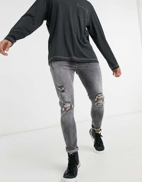 Bershka super skinny fit jeans with rips in grey - view 1
