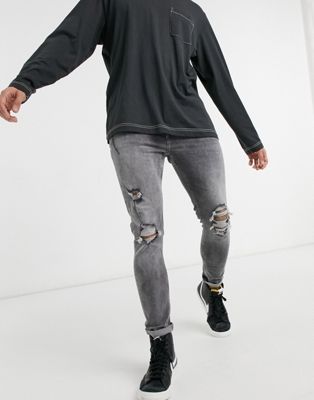 Bershka super skinny fit jeans with rips in grey