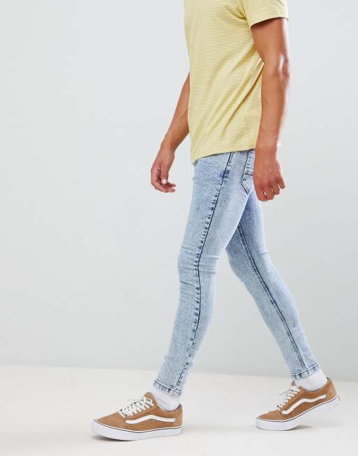 Bershka Super Skinny Jeans In Blue Acid Wash ASOS