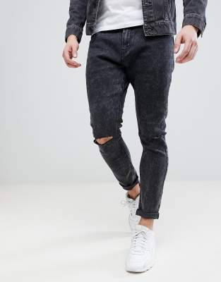 black washed distressed jeans