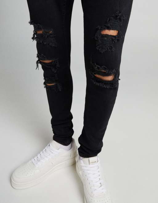 Basic Frayed Hem Super Distressed Skinny Jeans