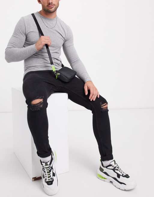 Bershka Super Skinny Jeans With Rips In Black Evesham Nj