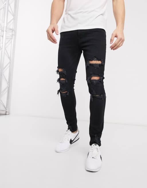 Bershka Super Skinny Jeans With Rips In Black Asos