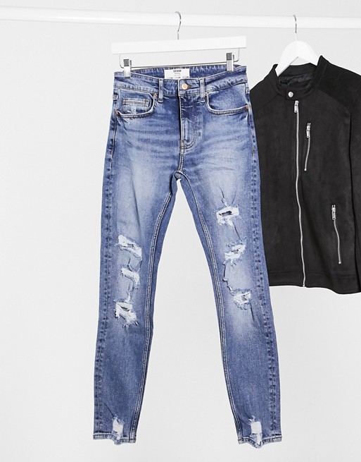 Bershka super skinny jeans with rips in blue