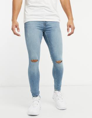 bright blue ripped skinny jeans