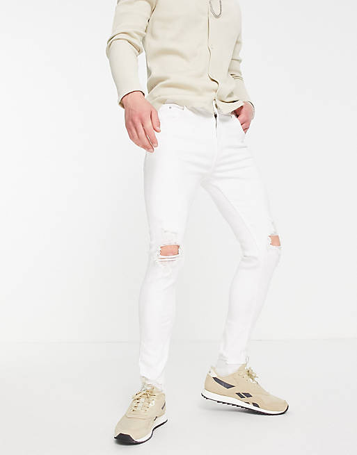 Bershka super skinny jeans with rips in white