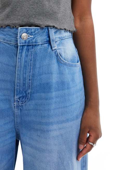 Bershka super wide leg jeans in washed light blue | ASOS