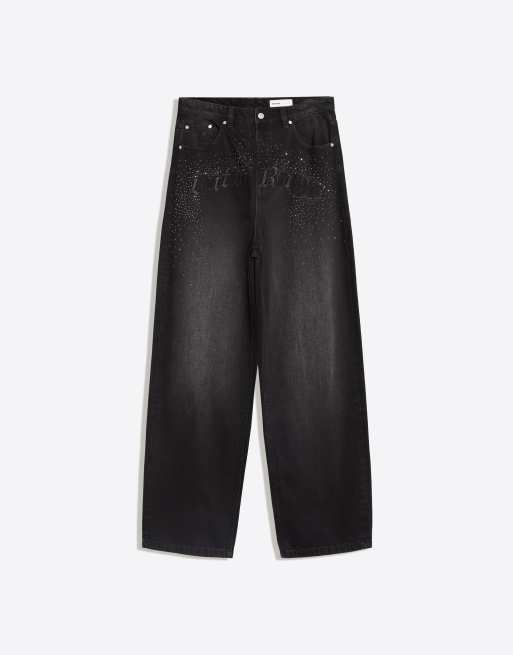 Bershka Superbaggy skimrande jeans i svart, 5 av 6