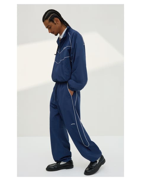 Bershka – Superweite Hose aus Funktionsmaterial in Blau - view 1