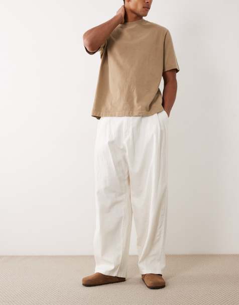 Bershka – Superweite Hose aus Leinenmix in Cremeweiß - view 1