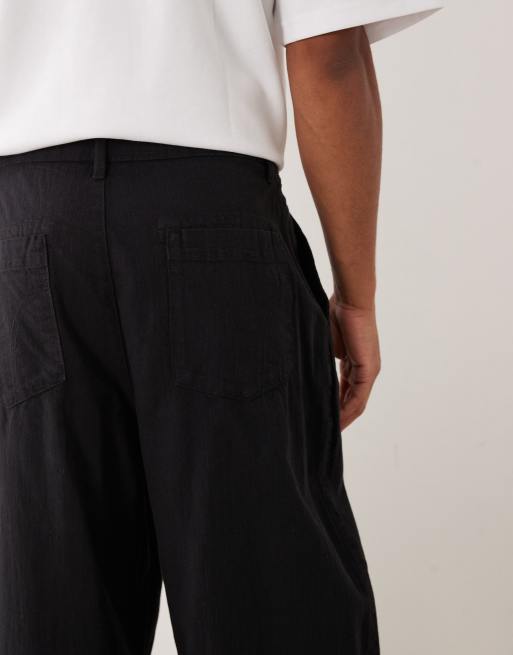 Bershka – Superweite Hose aus Leinenmix in Schwarz, 4 von 5