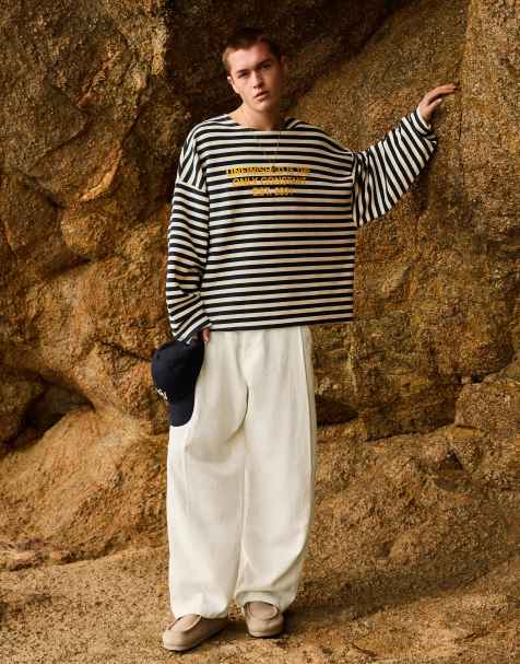 Bershka – Superweite Hose in Weiß mit Leinenanteil - view 1