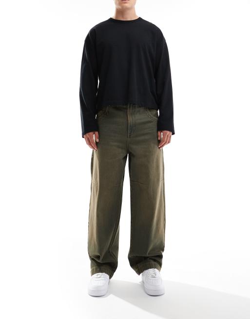 Bershka – Superweite Jeans in Grau mit Doppeltaschen