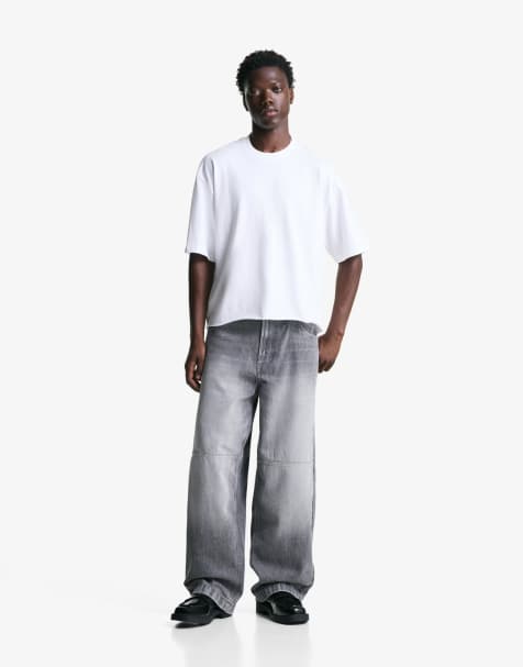 Bershka – Superweite Jeans in Hellgrau - view 1