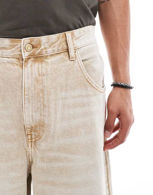 Bershka – Superweite Jeans-Jorts in Ecru , 3 von 5