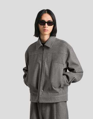 Bershka - Surchemise à fermeture éclair coupe carrée - Gris